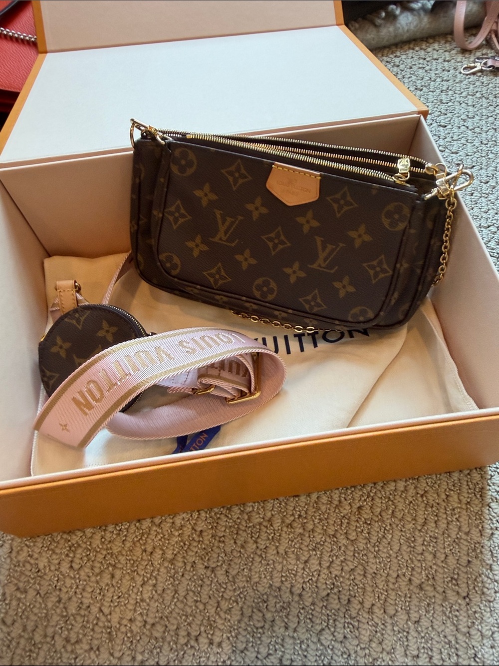 Louis Vuitton Monogram Multi-Pochette with Pink Strap